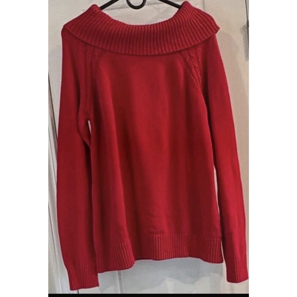 Kim Rogers Red Solid Cowl Neck Cotton Knit Long Sleeve Pullover Sweater M - Picture 2 of 5